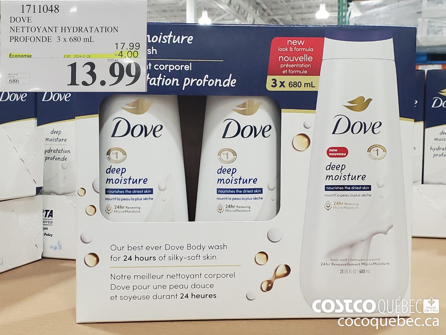 1711048 DOVE NETTOYANT HYDRATATION PROFONDE 3 x 680 mL ($4.00 INSTANT SAVINGS EXPIRES ON 2024-01-28) $13.99