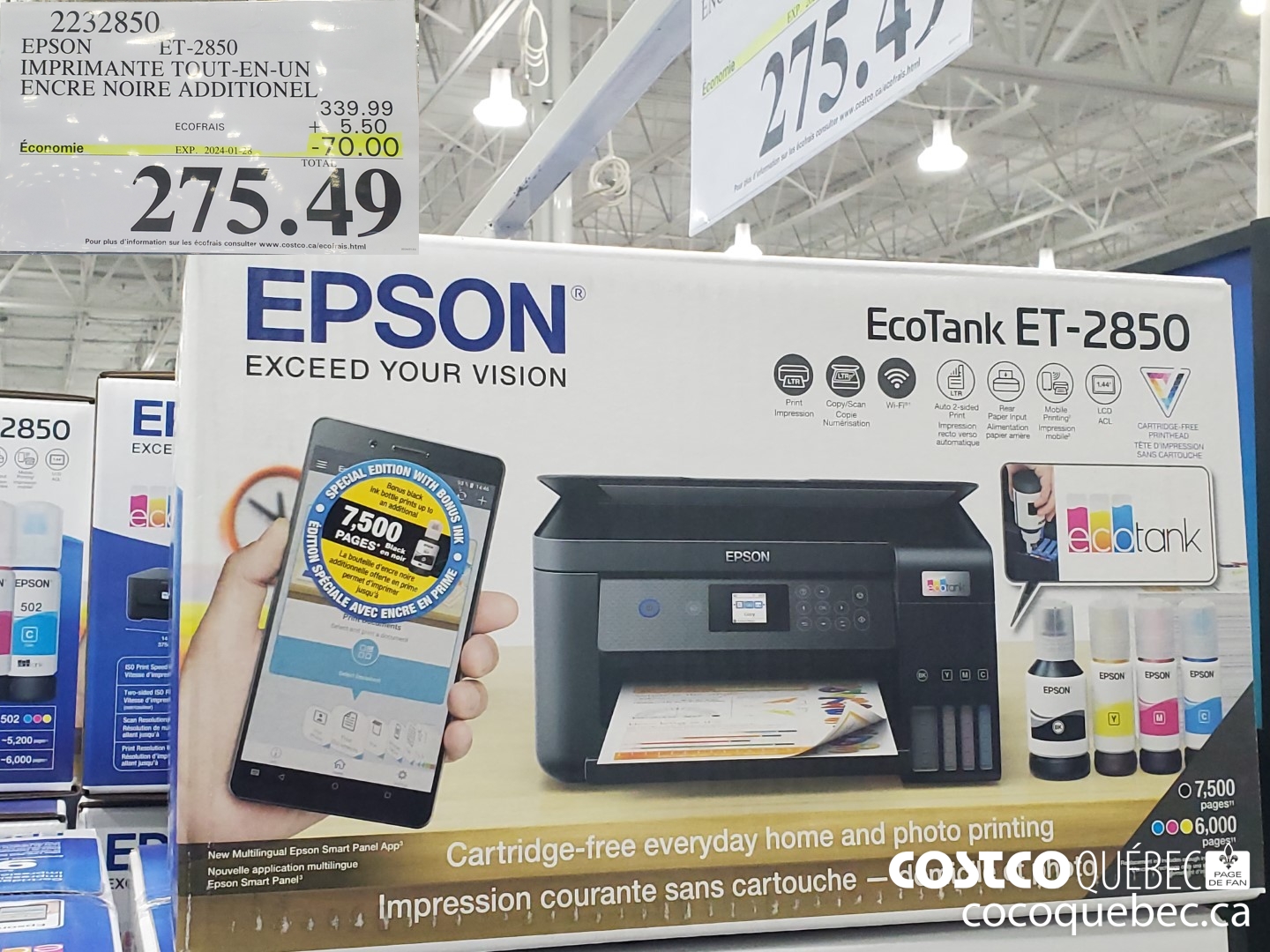 2232850 EPSON ECOTANK IMPRIMANTE TOUT-EN-UN ET-2850 SE 319. 99  ($20.00 INSTANT SAVINGS EXPIRES ON 2023-11-30) $325.49