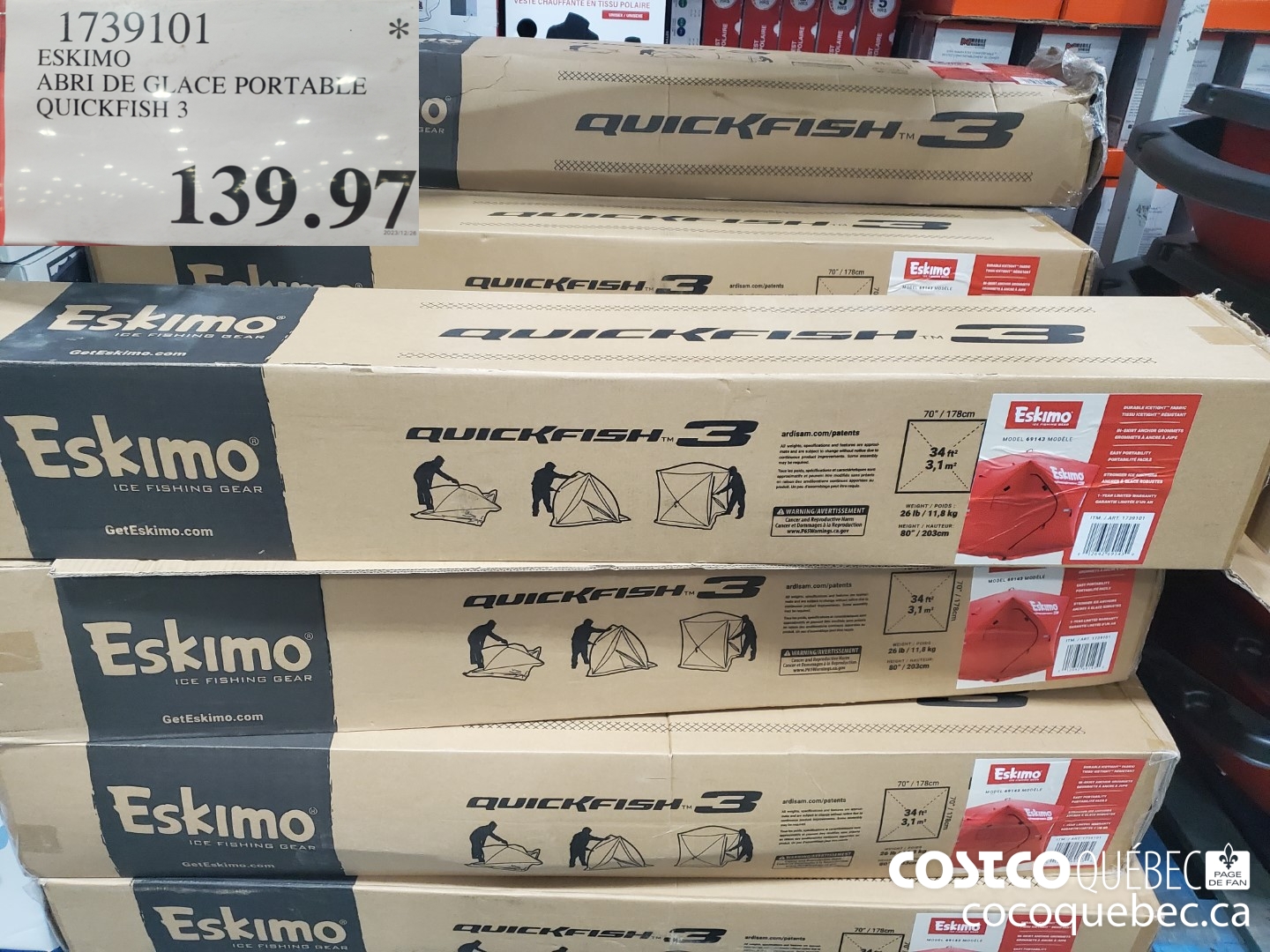 1739101 ESKIMO ABRI DE GLACE PORTABLE QUICKFISH 3 1739101 ok  $139.97