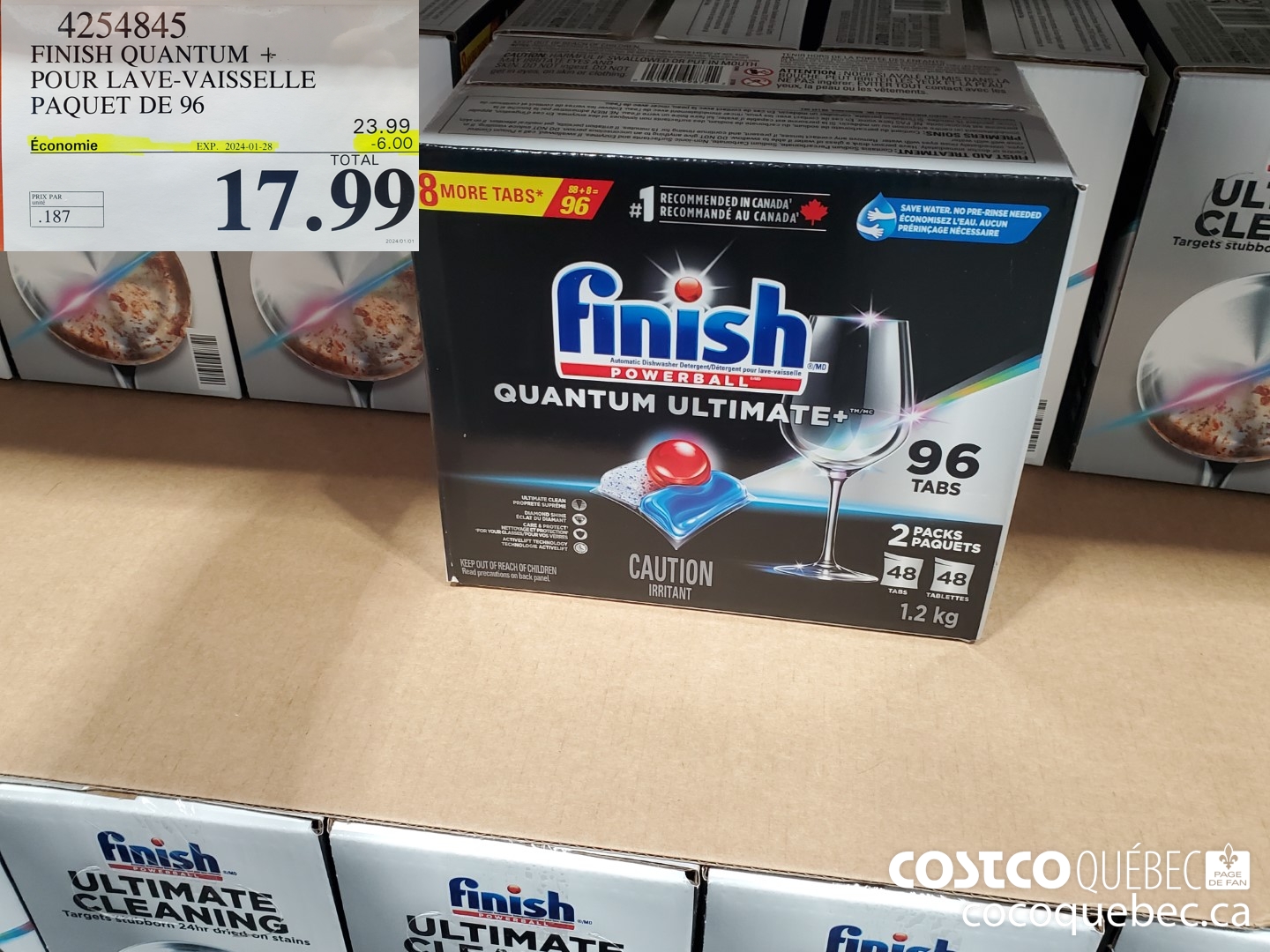 4254845 FINISH QUANTUM + POUR LAVE-VAISSELLE PAQUET DE 96  ($6.00 INSTANT SAVINGS EXPIRES ON 2024-01-28) $17.99