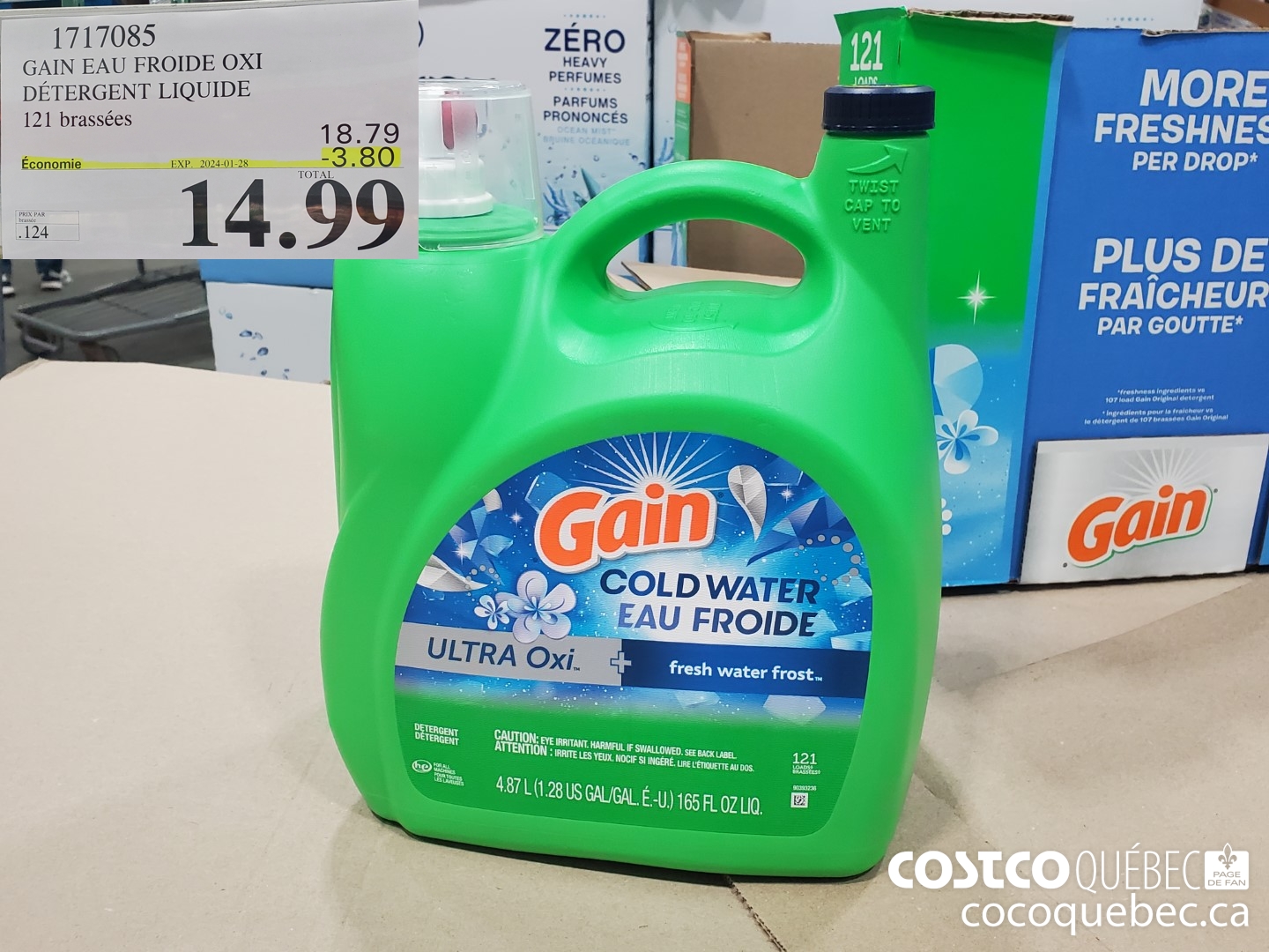 1717085 GAIN EAU FROIDE Ox| DETERGENT LIQUIDE 121 brassees  ($3.80 INSTANT SAVINGS EXPIRES ON 2024-01-28) $14.99