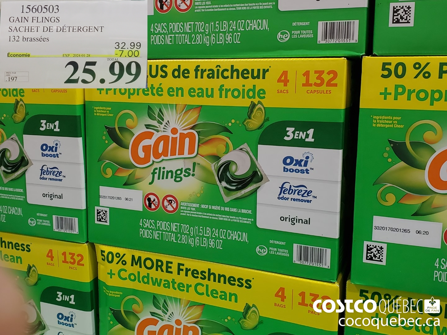 1560503 GAIN FLINGS SACHET DE DETERGENT _ 132 brassées ($7.00 INSTANT SAVINGS EXPIRES ON 2024-01-28) $25.99