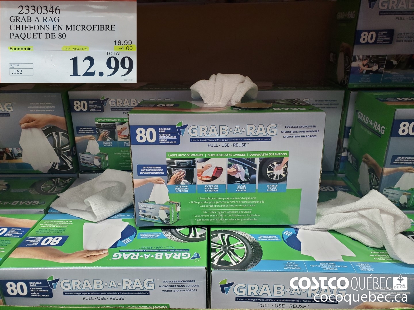 2330346 GRAB A RAG CHIFFONS EN MICROFIBRE PAQUET DE 80 ($4.00 INSTANT SAVINGS EXPIRES ON 2024-01-28) $12.99