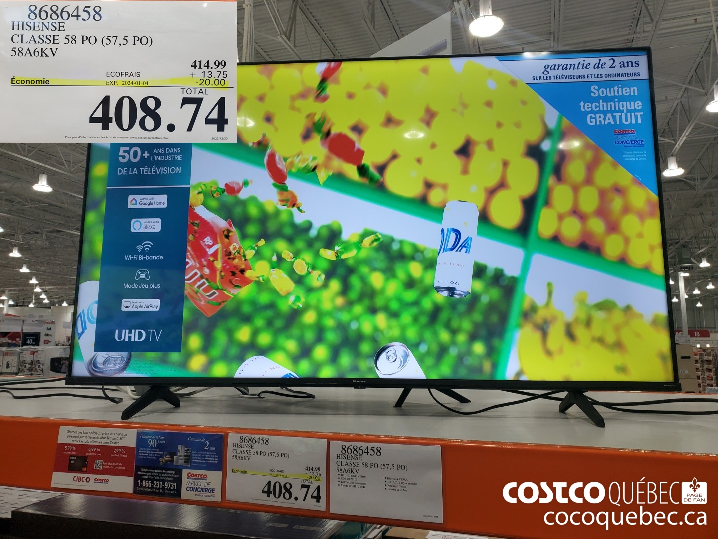 8686458 HISENSE CLASSE 58 PO (57,5 PO) ($20.00 INSTANT SAVINGS EXPIRES ON 2023-08-03) $488.74