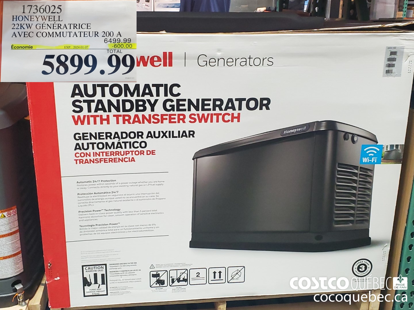 1736025 HONEY WELL 22KW GENERATRICE AVEC COMMUTATEUR 200 A  ($600.00 INSTANT SAVINGS EXPIRES ON 2024-01-07) $5899.99