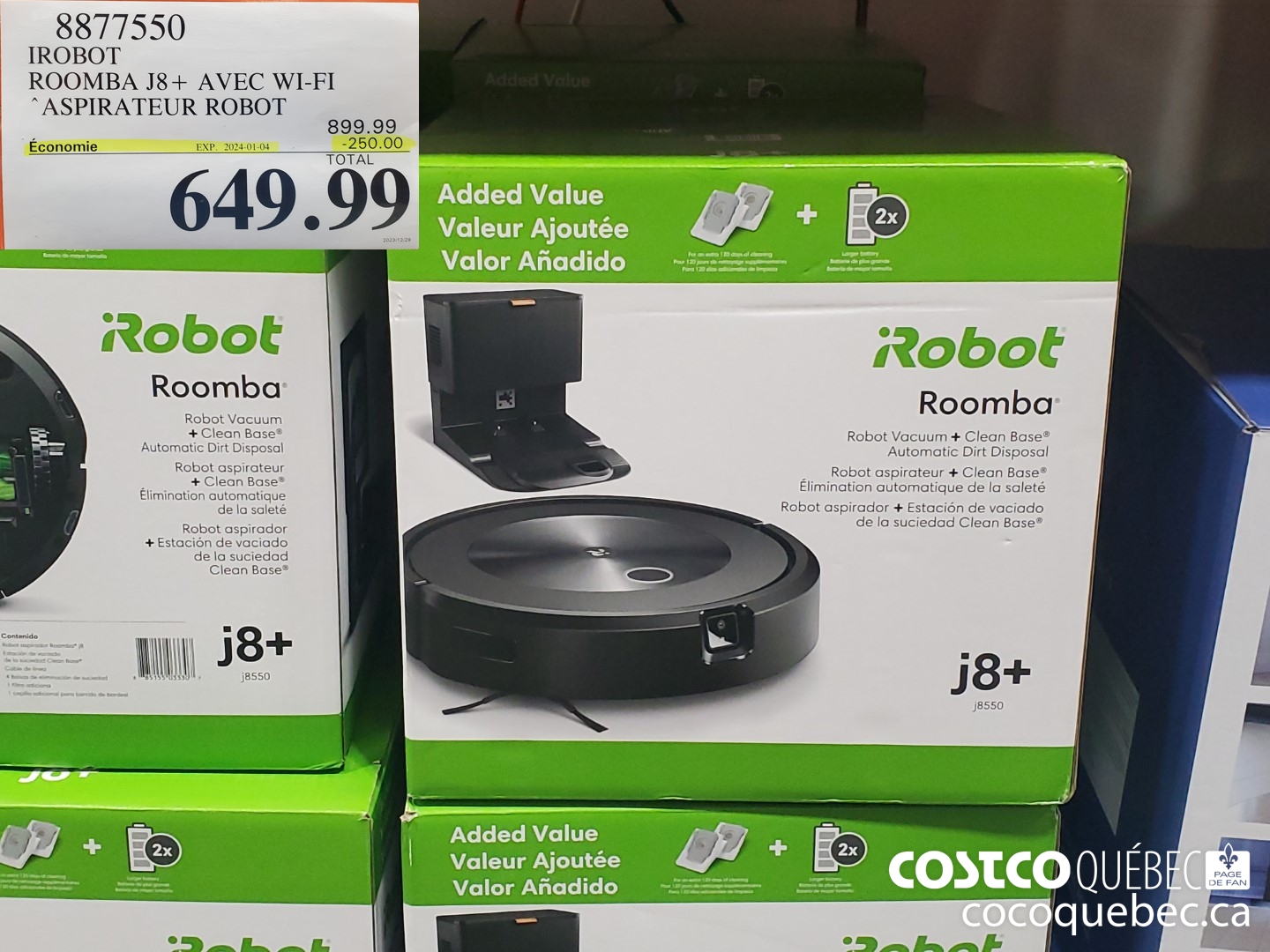 8877550 IROBOT ROOMBA J8+ AVEC WI-FI *ASPIRATEUR ROBOT ($250.00 INSTANT SAVINGS EXPIRES ON 2024-01-04) $649.99