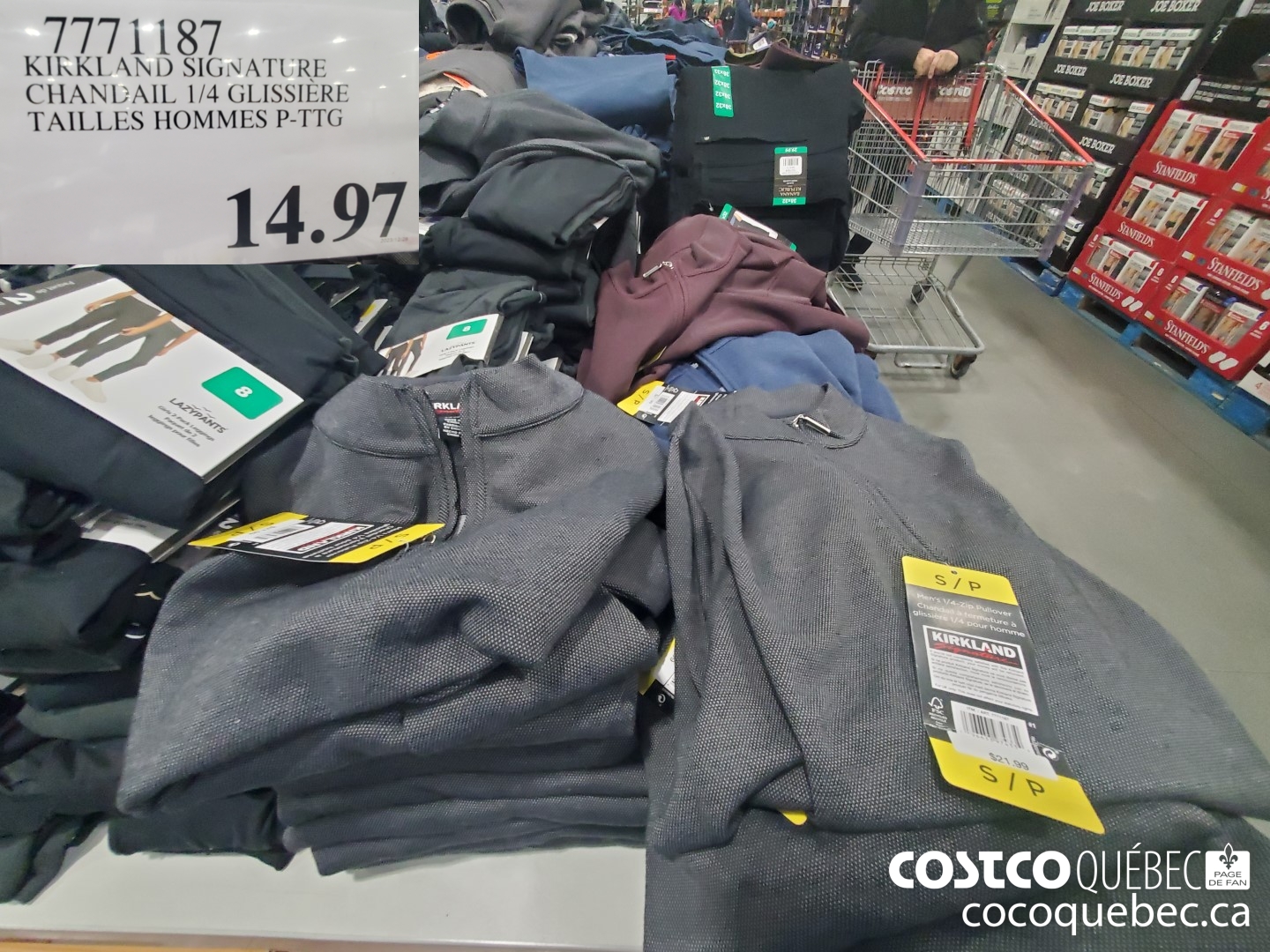 7771187 KIRKLAND SIGNATURE CHANLAIL 1/4 GLISSIERE TAILLES HOMMES P-TTG  $14.97