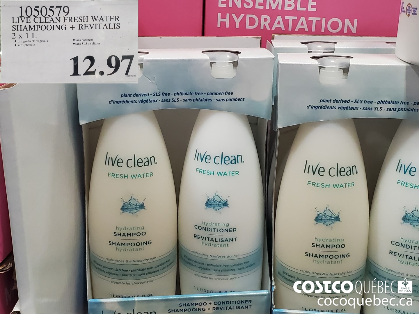 1050579 LIVE CLEAN FRESH WATER - SHAMPOOING + REVITALIS 2 x 1L  $12.97