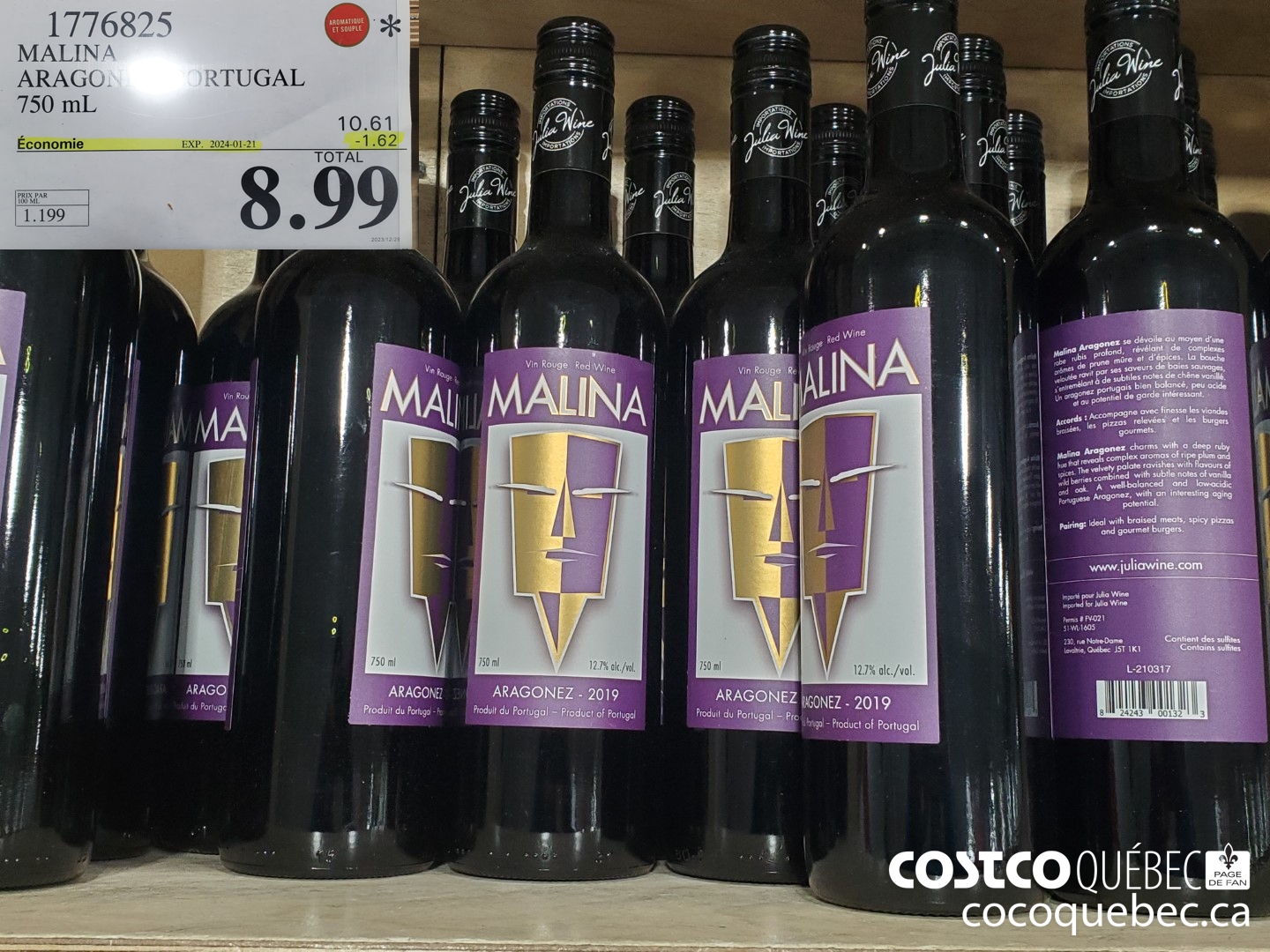 1776825 MALINA ARAGONEZ PORTUGAL 750 mL ($1.62 INSTANT SAVINGS EXPIRES ON 2024-01-21) $8.99