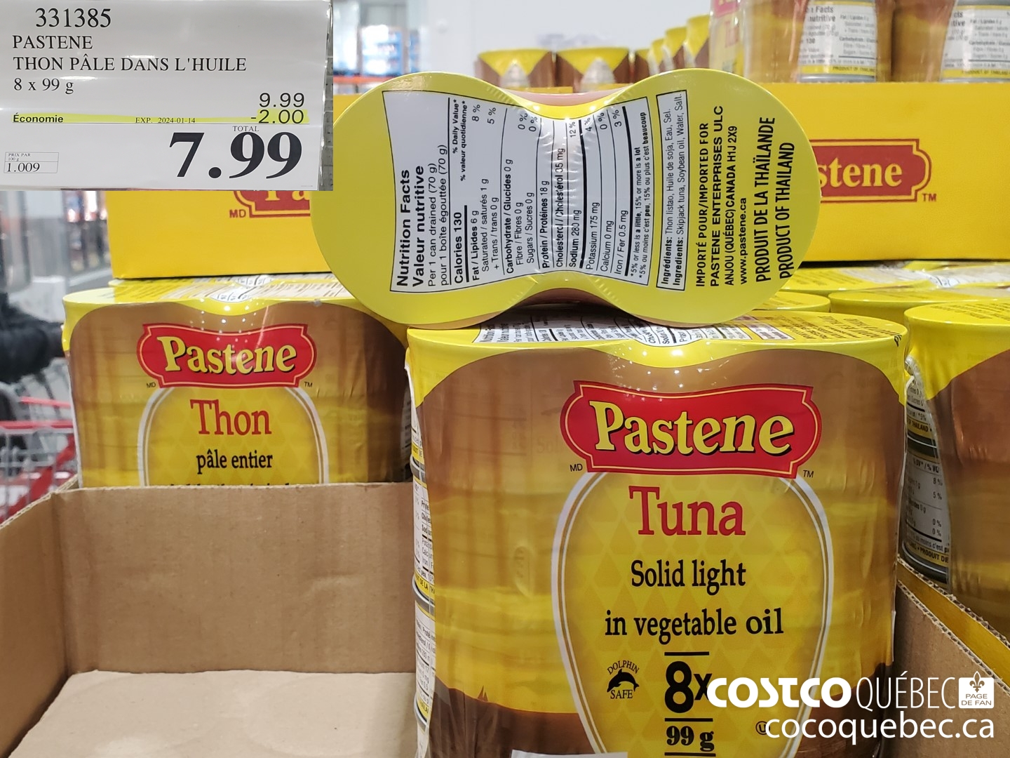 331385 PASTENE THON PALE DANS L'HUILE 8 X 99 G  ($2.00 INSTANT SAVINGS EXPIRES ON 2024-01-14) $7.99