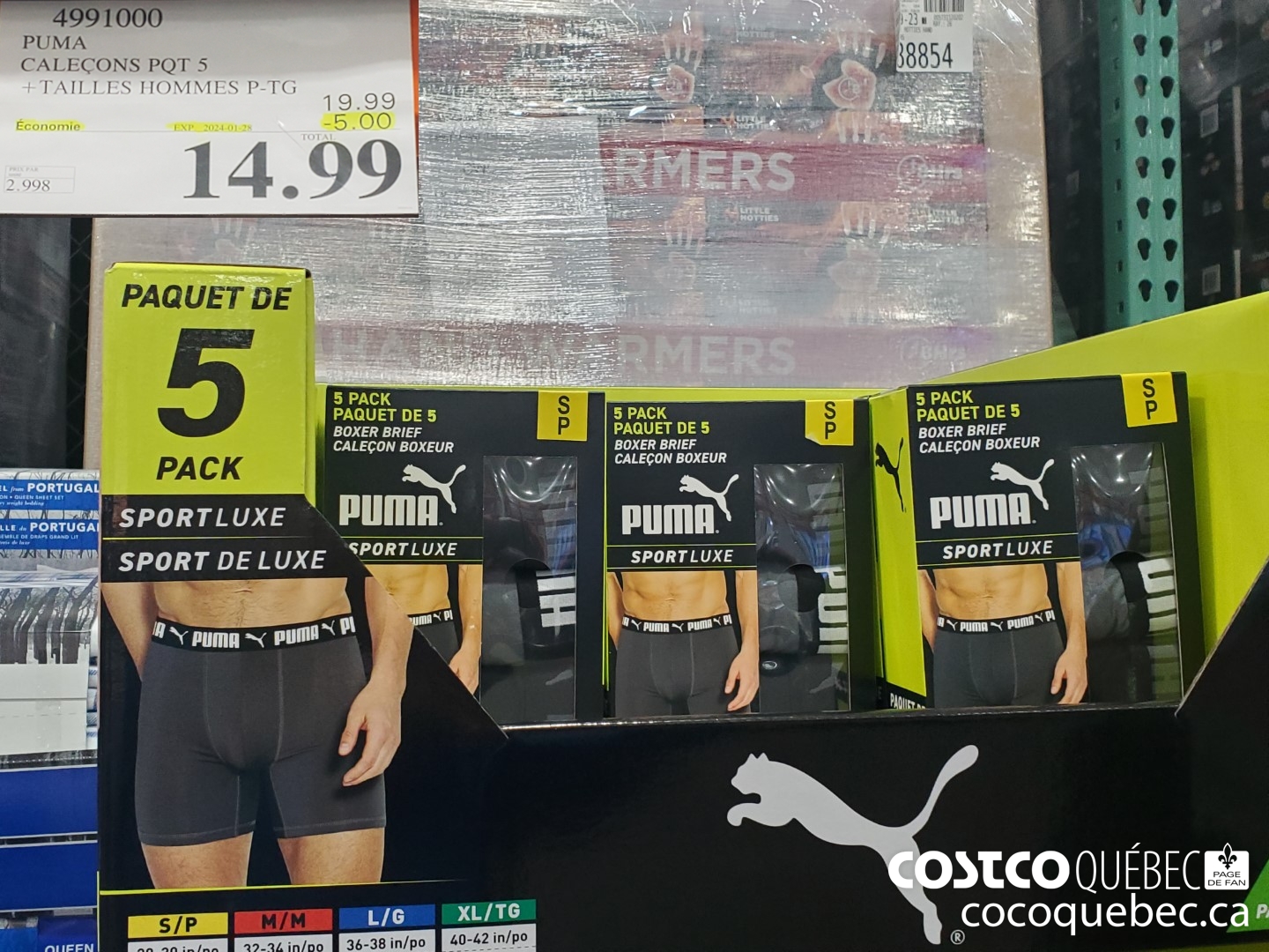 4991000 PUMA CALECONS PQT 5 +TAILLES HOMMES P-TG  ($5.00 INSTANT SAVINGS EXPIRES ON 2024-01-28) $14.99