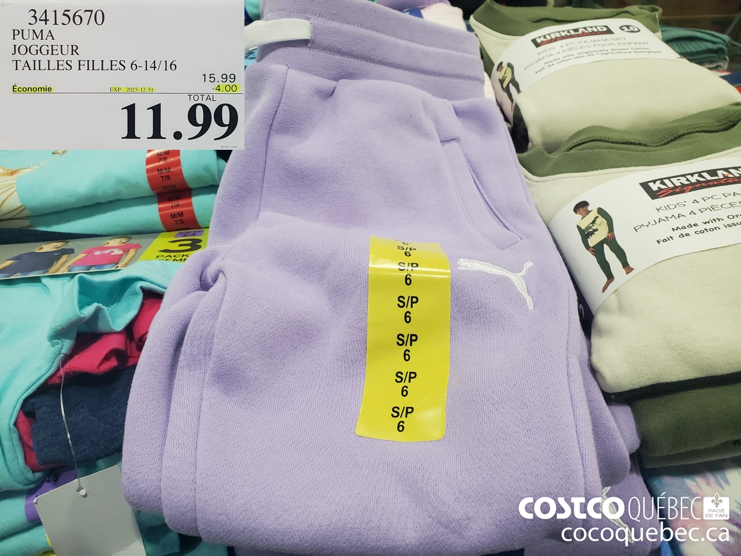 3415670 PUMA JOGGEUR TAILLES FILLES 6-14/16  ($4.00 INSTANT SAVINGS EXPIRES ON 2023-12-31) $11.99