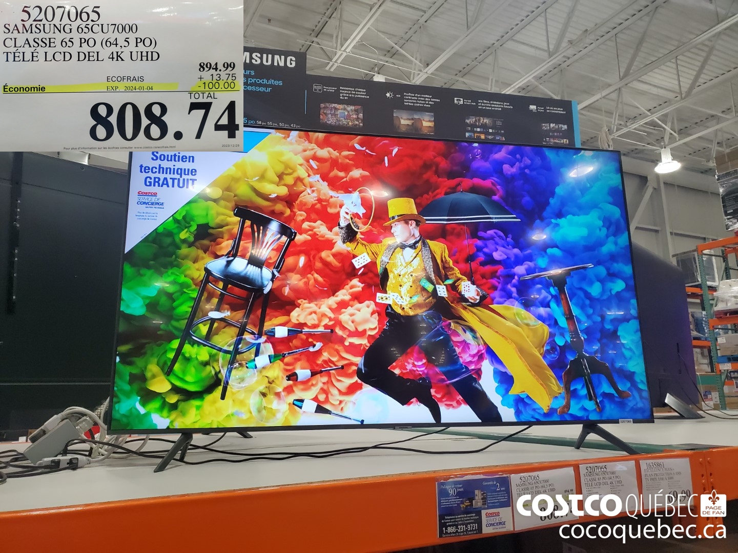 5207065 SAMSUNG 65CU7000 CLASSE 65 PO (64,5 PO) TELE LCD DEL 4K UHD ($100.00 INSTANT SAVINGS EXPIRES ON 2024-01-04) $808.74