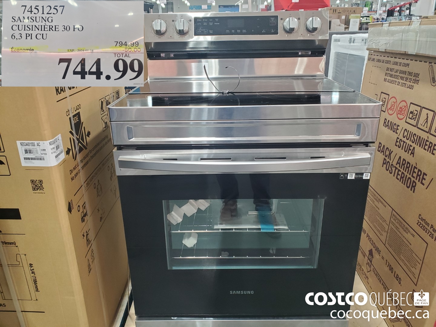 7451247 SAMSUNG CUISINIERE 30 FO 6,3 PI CU ($50.00 INSTANT SAVINGS EXPIRES ON 2024-01-14) $744.99