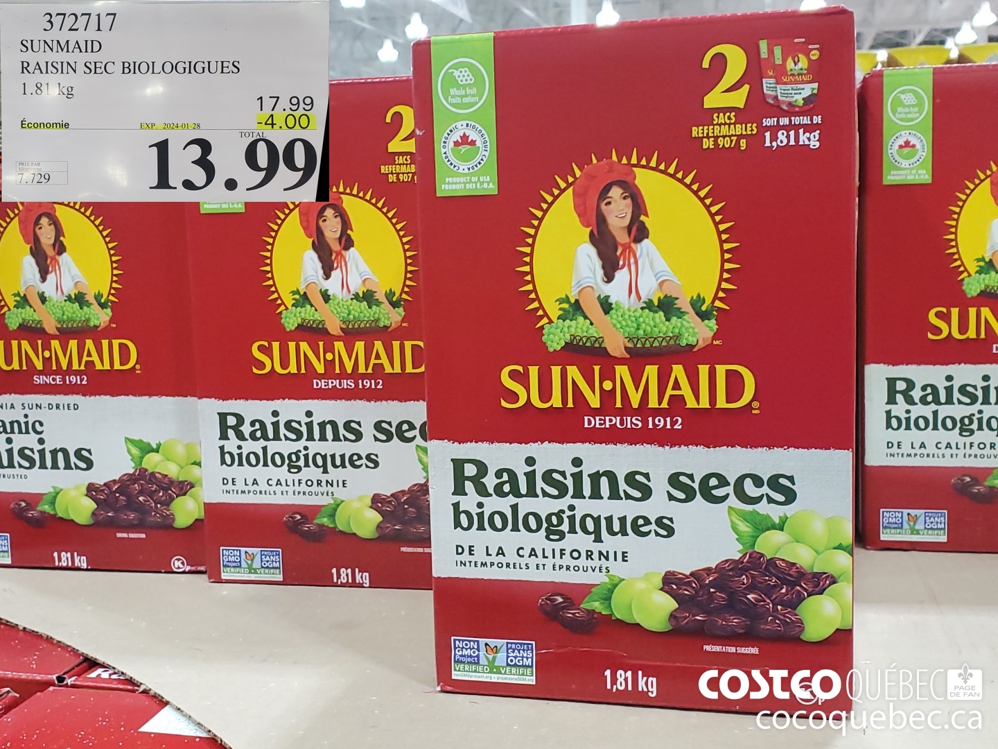 372717 SUNMAID RAISIN SEC BIOLOGIGUES 1.81 KG  ($4.00 INSTANT SAVINGS EXPIRES ON 2024-01-28) $13.99