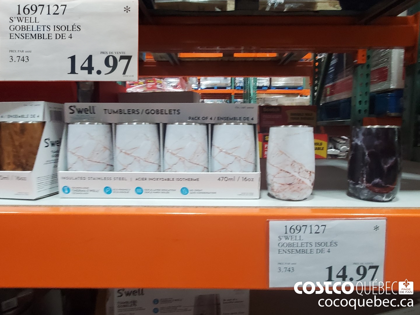 1697127 S'WELL GOBELETS ISOLES ENSEMBLE DE 4  $14.97