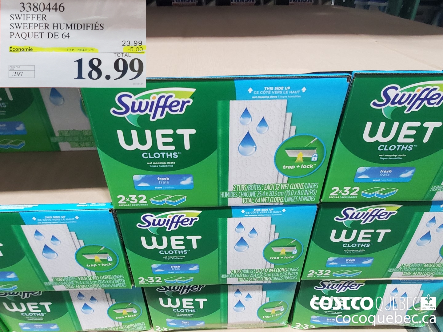 3380446 SWIFFER SWEEPER HUMIDIFIES PAQUET DE 64 ($5.00 INSTANT SAVINGS EXPIRES ON 2024-01-28) $18.99