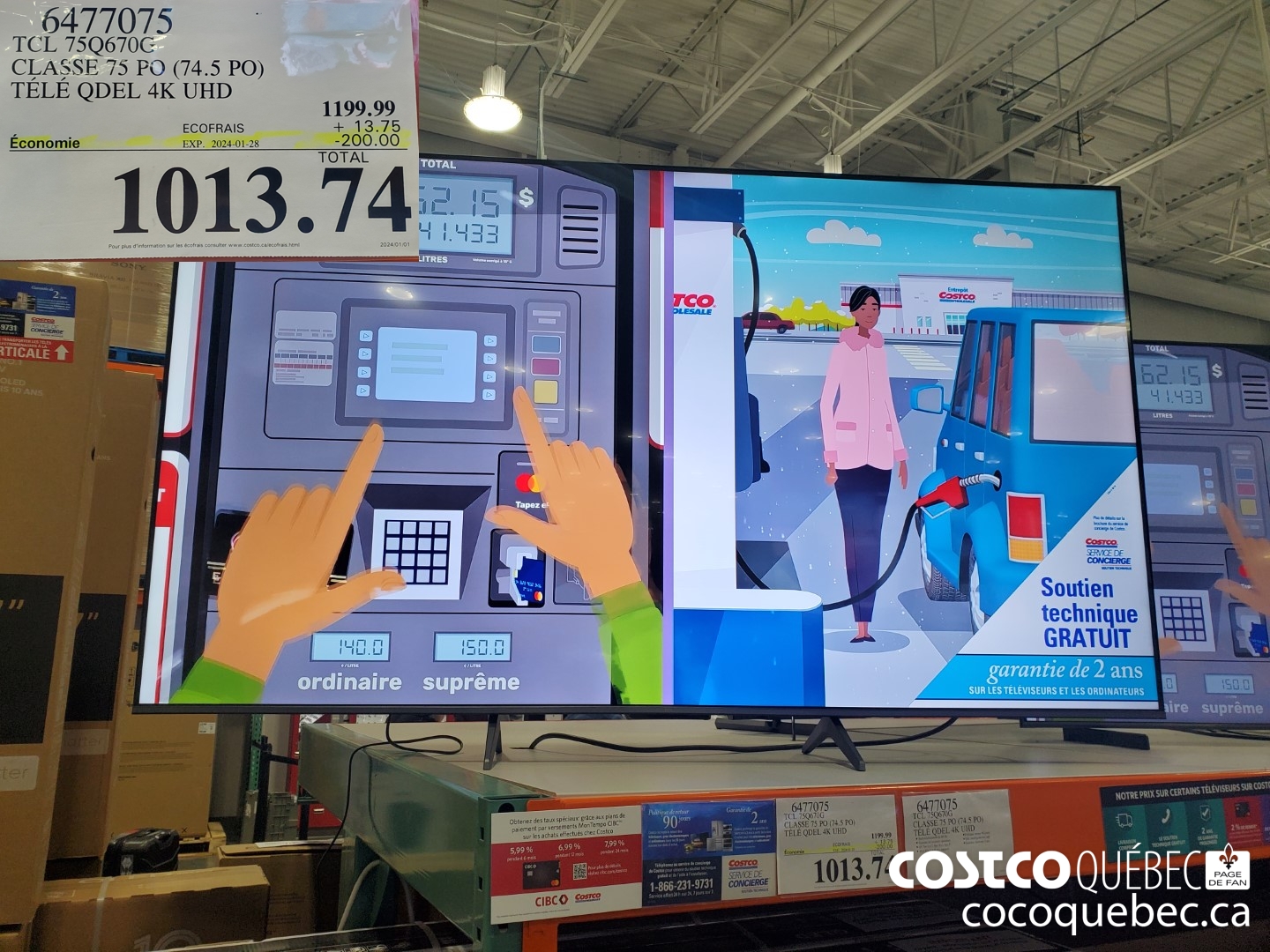 6477075 TCL 75Q670G CLASSE 75 PO (74.5 PO) TELE QDEL 4K UHD ($200.00 INSTANT SAVINGS EXPIRES ON 2024-01-28) $1013.74