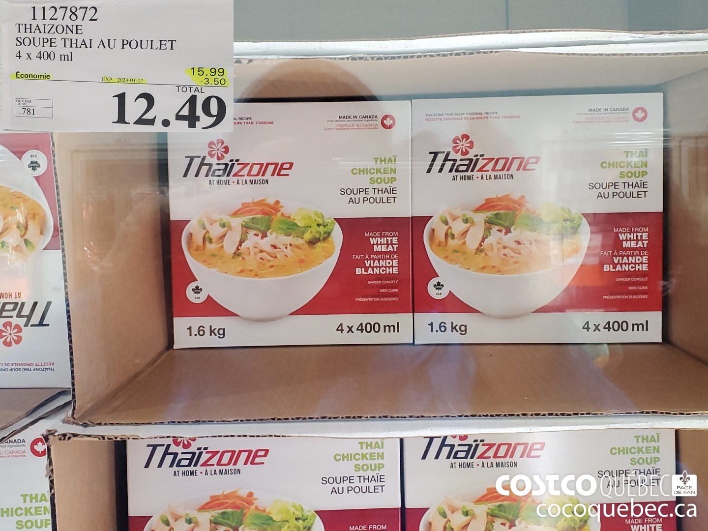 1127872 THAIZONE SOUPE THAI AU POULET 4 x 400 ml ($3.50 INSTANT SAVINGS EXPIRES ON 2024-01-07) $12.49