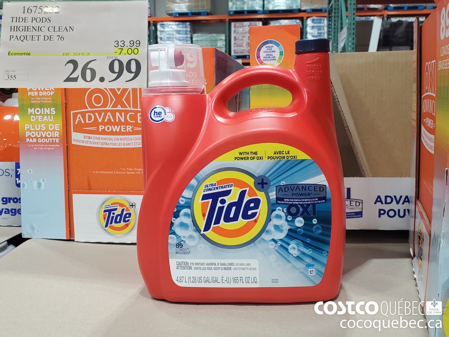 1675232 TIDE PODS HIGIENIC CLEAN PAQUET DE 76  ($7.00 INSTANT SAVINGS EXPIRES ON 2024-01-28) $26.99