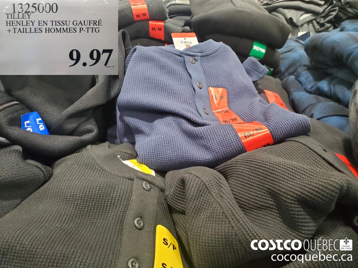 1325600 TILLEY : HENLEY EN TISSU GAUFRE +TAILLES HOMMES P-TTG  $9.97