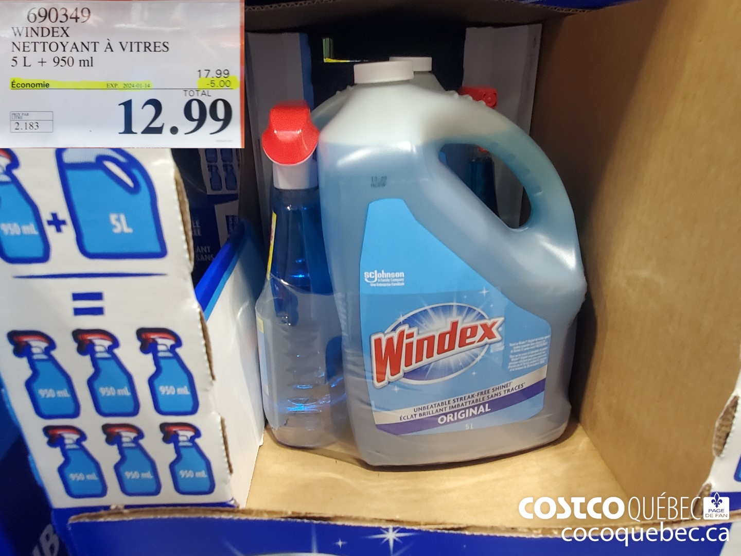 690349 WINDEX NETTOYANT A VITRES 5 L + 950 ml ($5.00 INSTANT SAVINGS EXPIRES ON 2024-01-14) $12.99