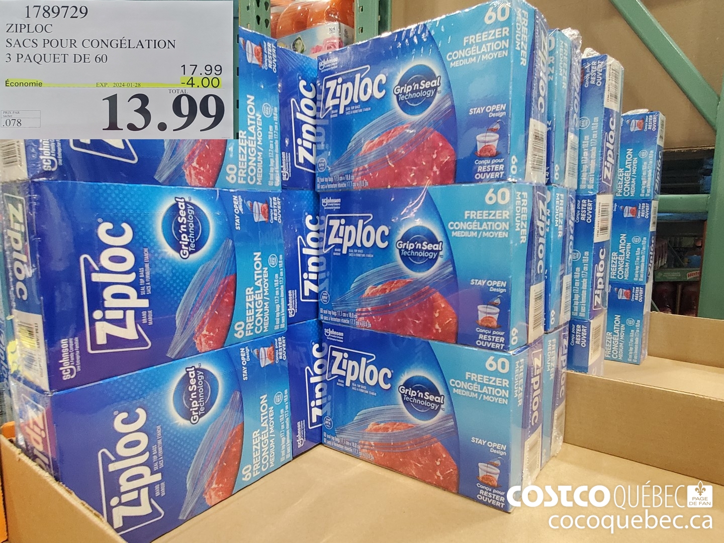 1789729 ZIPLOC SACS POUR CONGELATION ($4.00 INSTANT SAVINGS EXPIRES ON 2024-01-28) $13.99