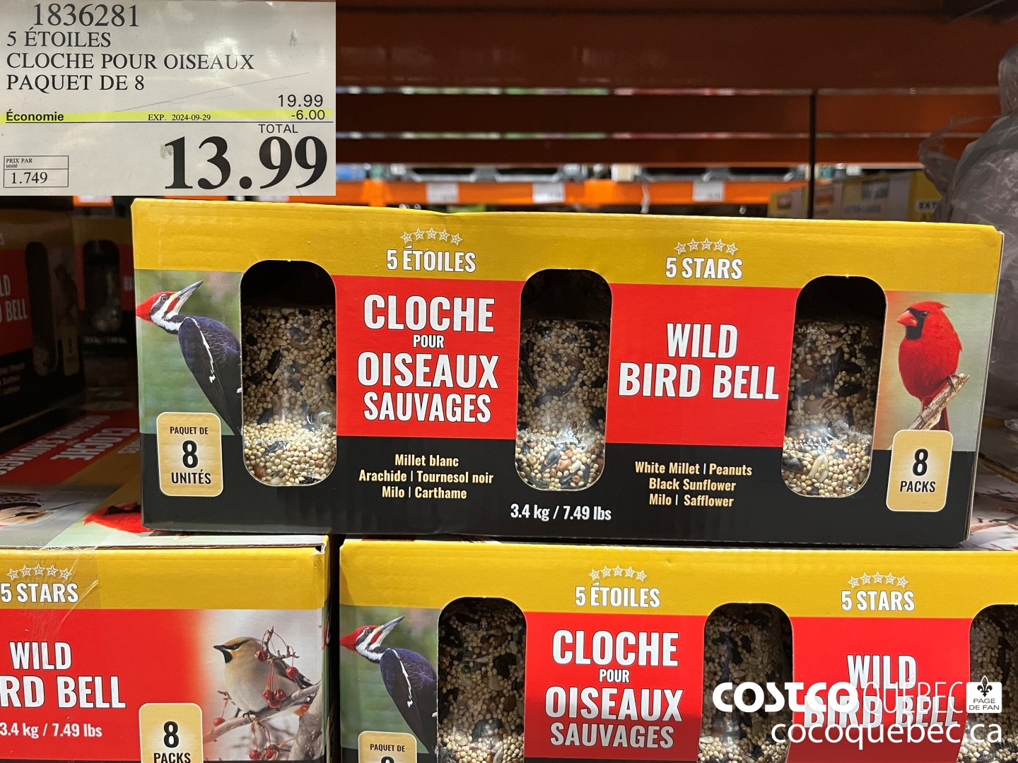 1836281 5 ETOILES CLOCHE POUR OISEAUX PAQUET DE 8  ($6.00 INSTANT SAVINGS EXPIRES ON 2024-09-29) $13.99