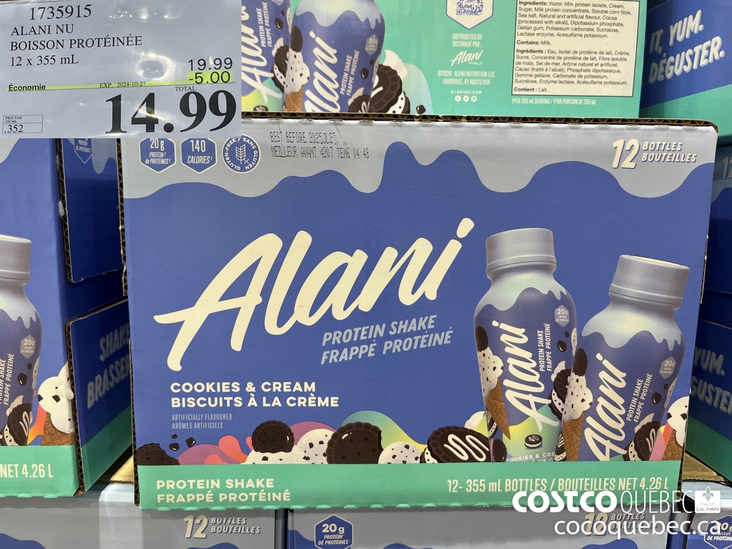1735915 ALANI NU BOISSON PROTEINEE 12 x 355 mL  ($5.00 INSTANT SAVINGS EXPIRES ON 2024-10-27) $14.99