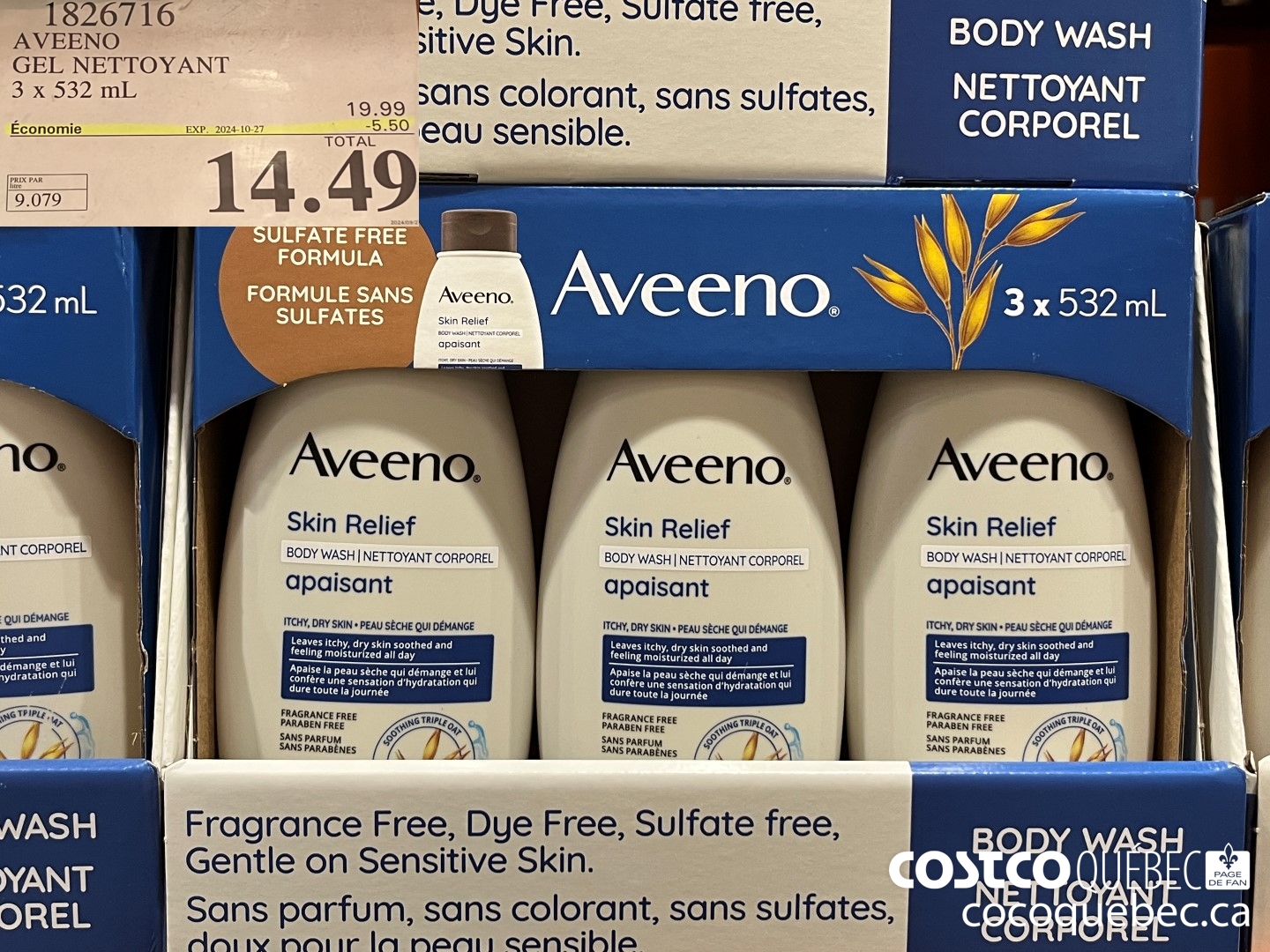 18267167 AVEENO GEL NETTOYANT  ($5.50 INSTANT SAVINGS EXPIRES ON 2024-10-27) $14.49