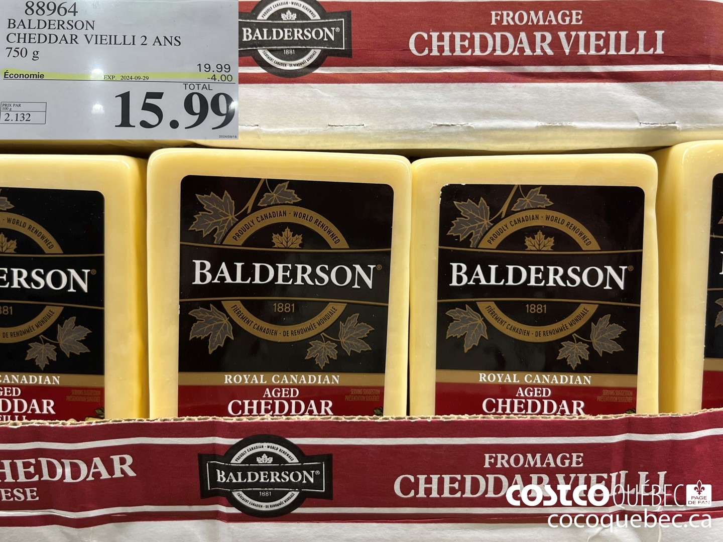 838964 BALDERSON CHEDDAR VIEILLI 2 ANS 750 g ($4.00 INSTANT SAVINGS EXPIRES ON 2024-09-29) $15.99