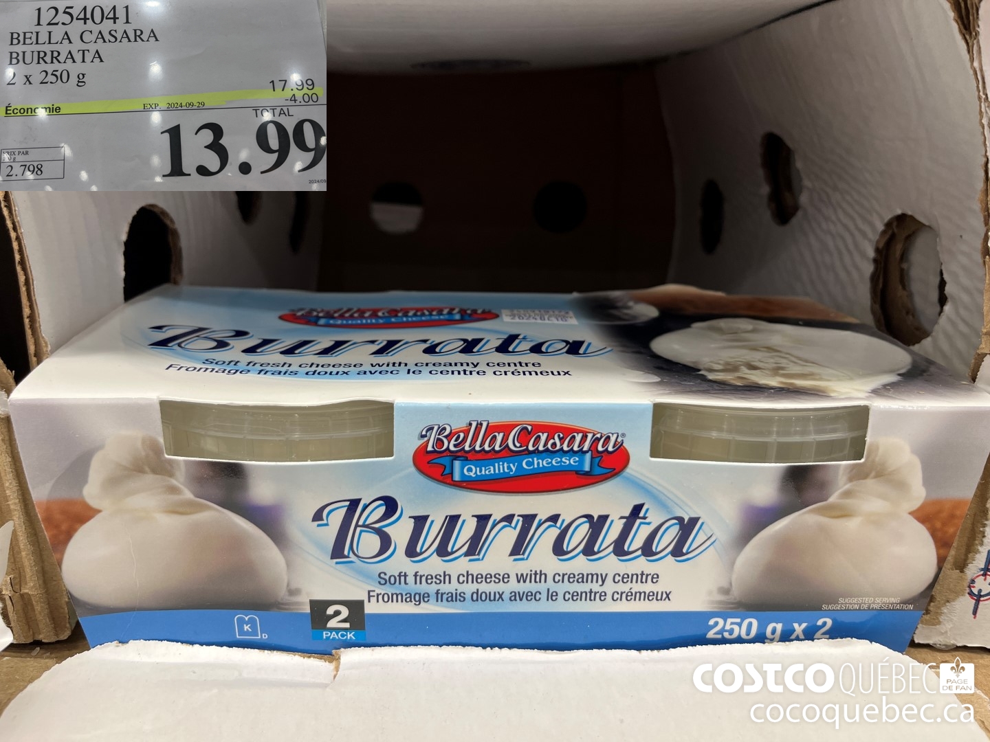 1254041 BELLA CASARA BURRATA 2 x 250 g ($4.00 INSTANT SAVINGS EXPIRES ON 2024-09-29) $13.99