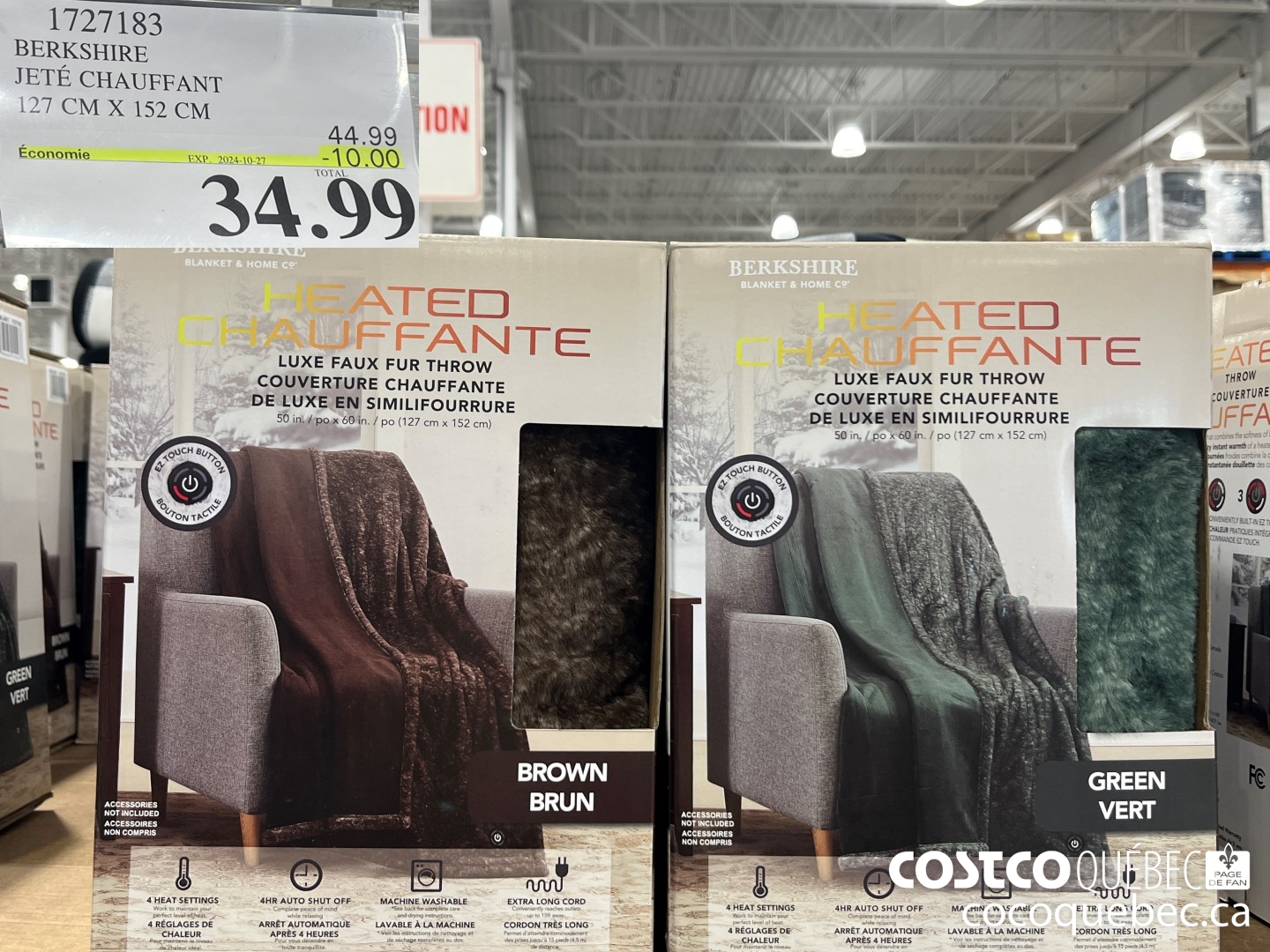 1727183 BERKSHIRE JETE CHAUFFANT 127 CM X 152 CM  ($10.00 INSTANT SAVINGS EXPIRES ON 2024-10-27) $34.99