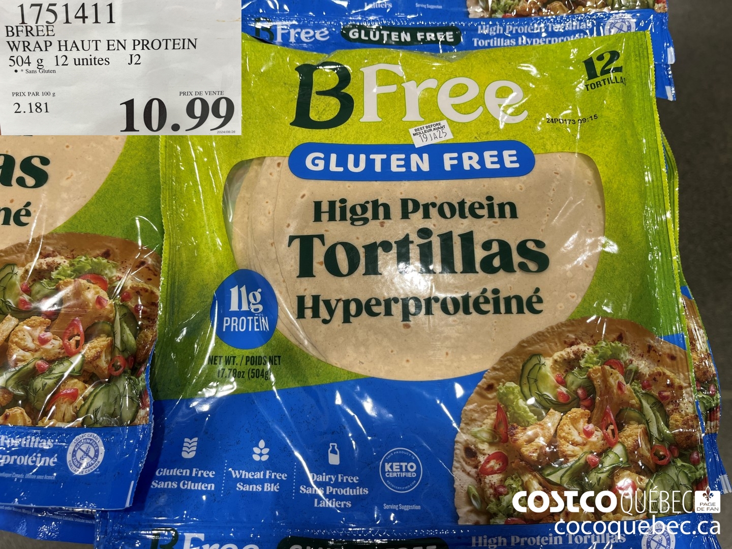 1751411 BFREE WRAP HAUT EN PROTEIN 504 G 12 unites  $10.99