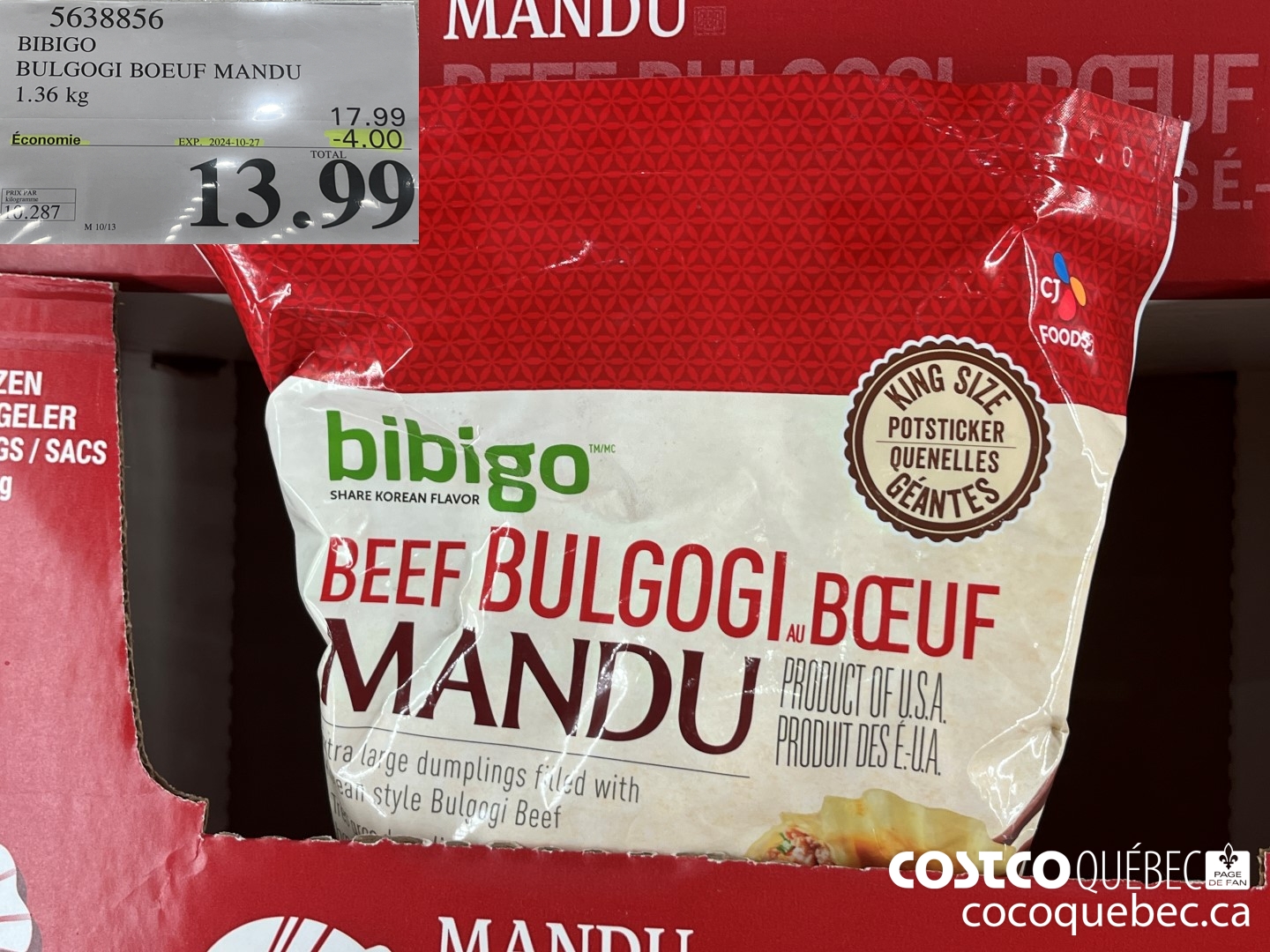 5638856 BIBIGO BULGOGI BOEUF MANDU 1.36 kg Economie  ($4.00 INSTANT SAVINGS EXPIRES ON 2024-10-27) $13.99
