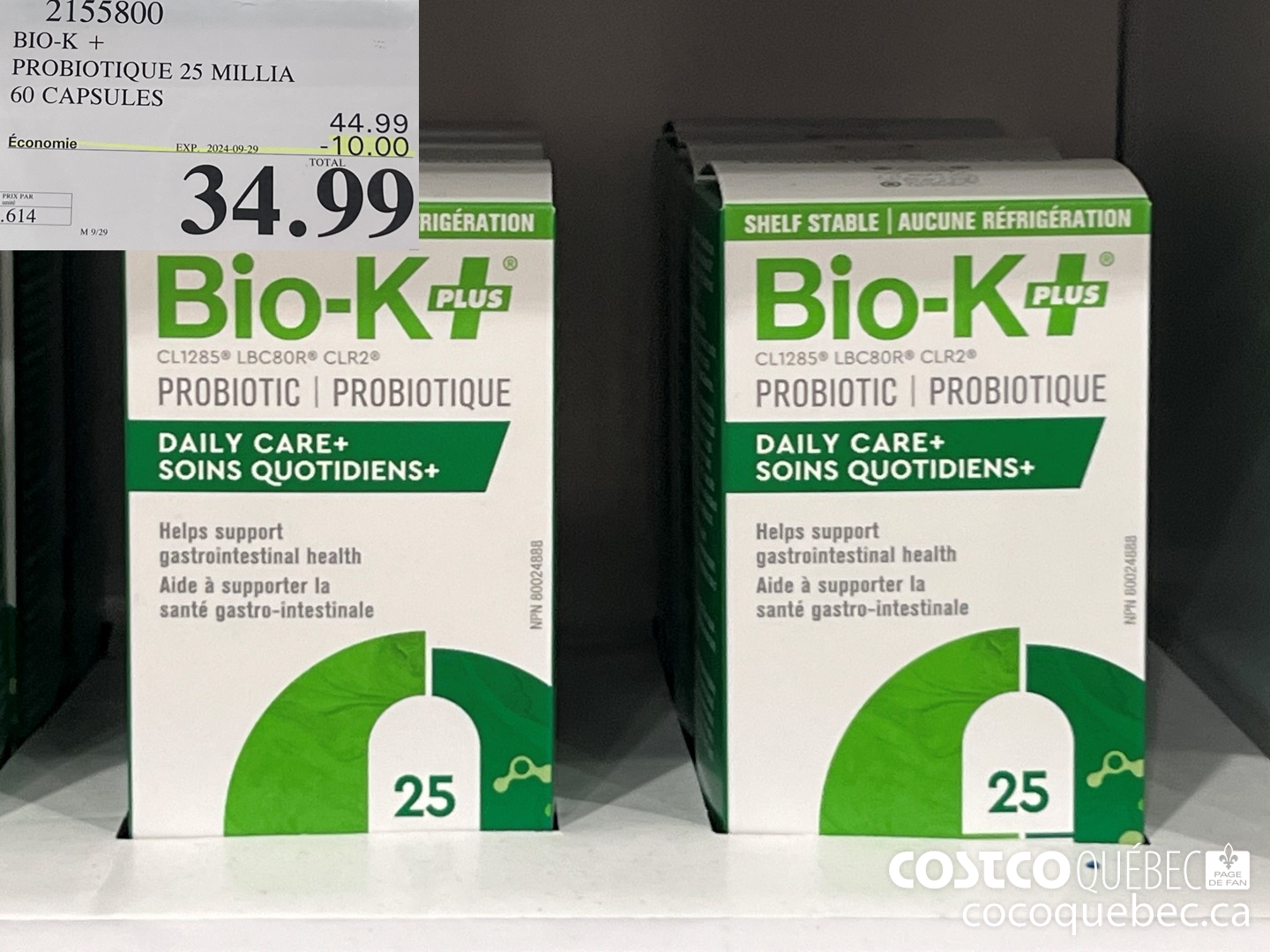 2155800 BIO-K + PROBIOTIQUE 25 MILLIA 60 CAPSULES  ($10.00 INSTANT SAVINGS EXPIRES ON 2024-09-29) $34.99