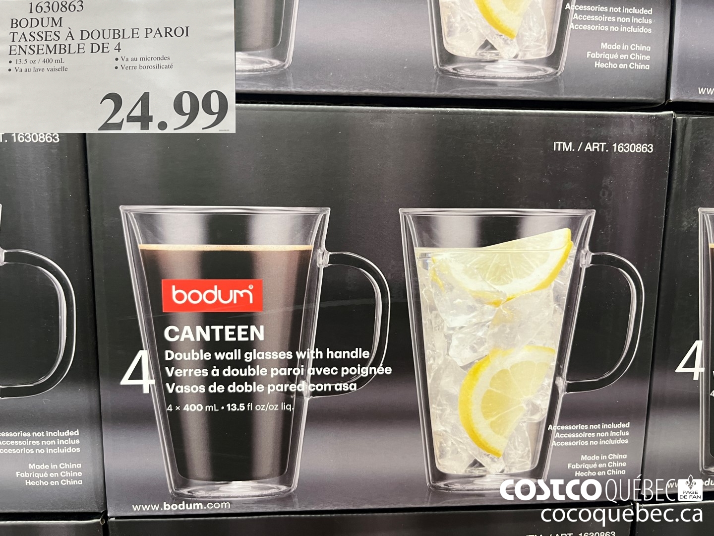 1630863 BODUM TASSES A DOUBLE PAROI ENSEMBLE DE 4  $24.99