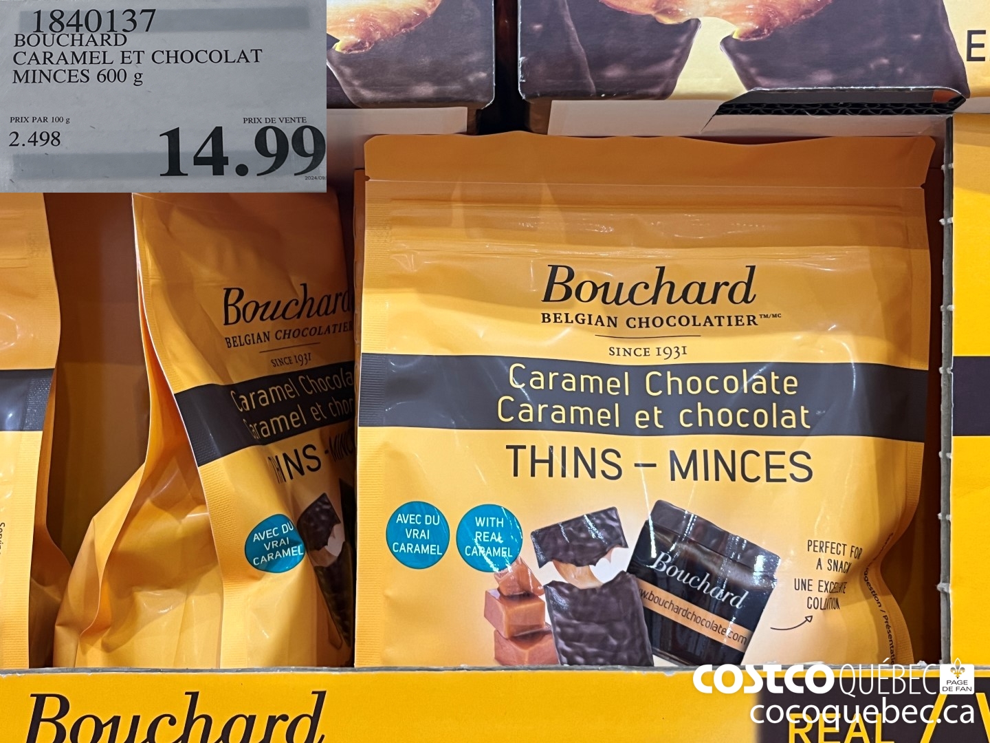 1840137 BOUCHARD CARAMEL ET CHOCOLAT MINCES 600 g  $14.99