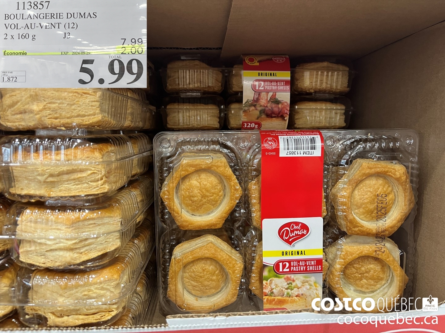 113857 BOULANGERIE DUMAS VOL-AU-VENT (12) 2 x 160 g ($2.00 INSTANT SAVINGS EXPIRES ON 2024-09-29) $5.99