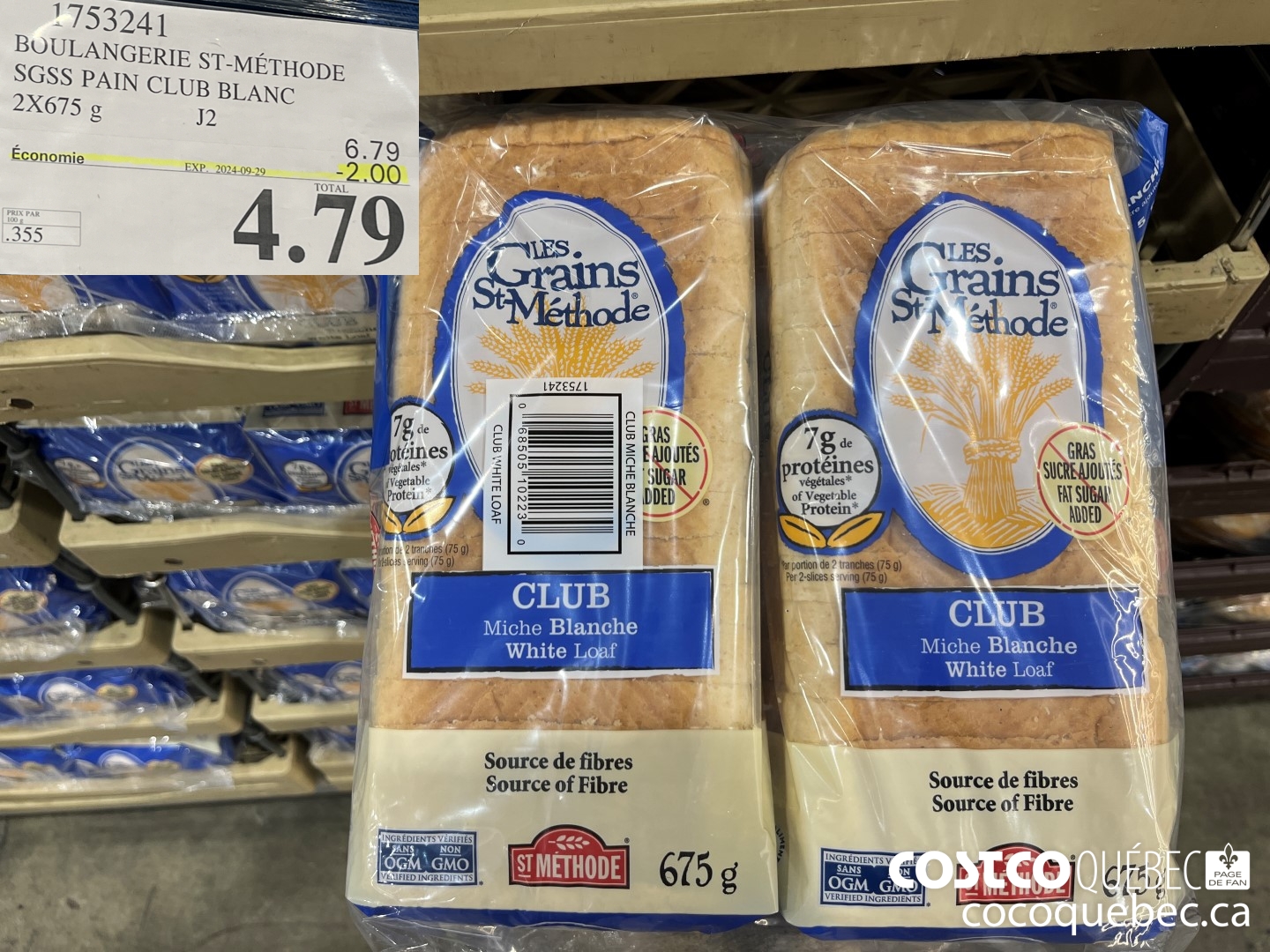 1753241 BOULANGERIE ST-METHODE SGSS PAIN CLUB BLANC 2X 675g  ($2.00 INSTANT SAVINGS EXPIRES ON 2024-09-29)