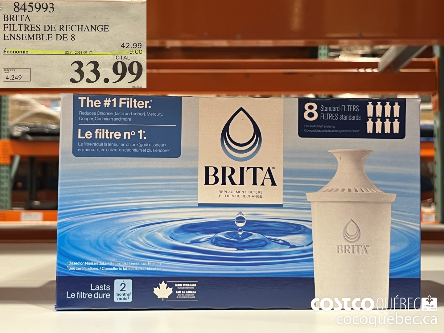 845993 BRITA FILETRES DE RECHANGE ENSEMBLE DE 8  ($9.00 INSTANT SAVINGS EXPIRES ON 2024-09-17) $33.99