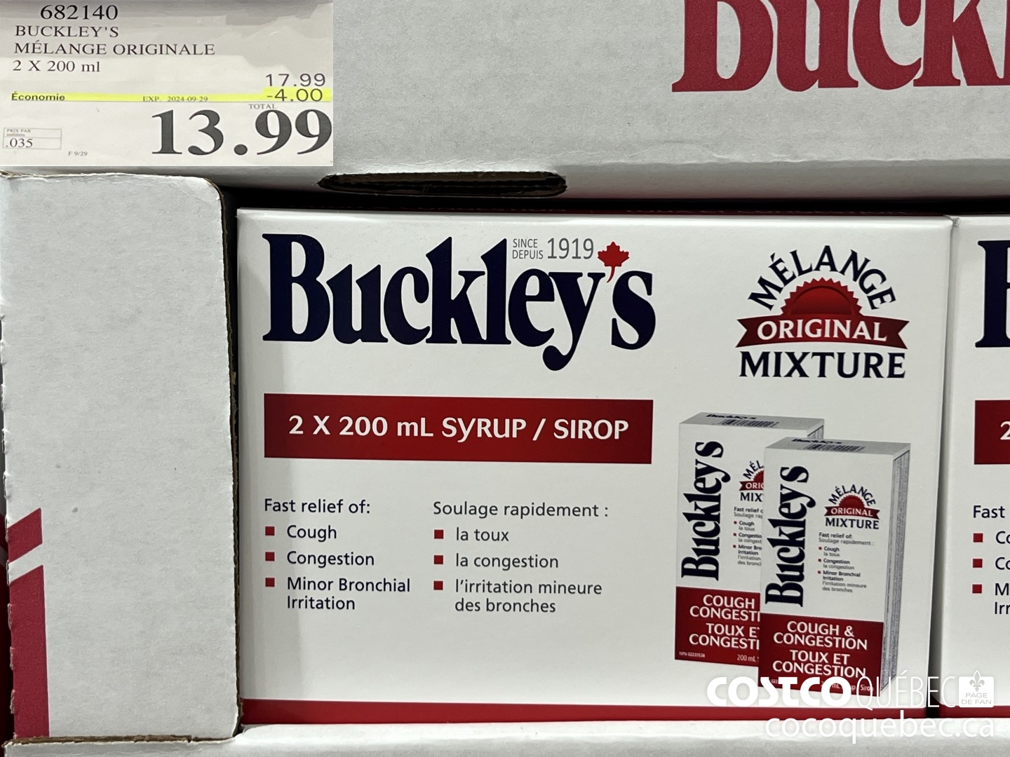 682140 BUCKLEY'S MELANGE ORIGINAL 2 X 200 ML. 2024-09-29 ($4.00 INSTANT SAVINGS) $17.99