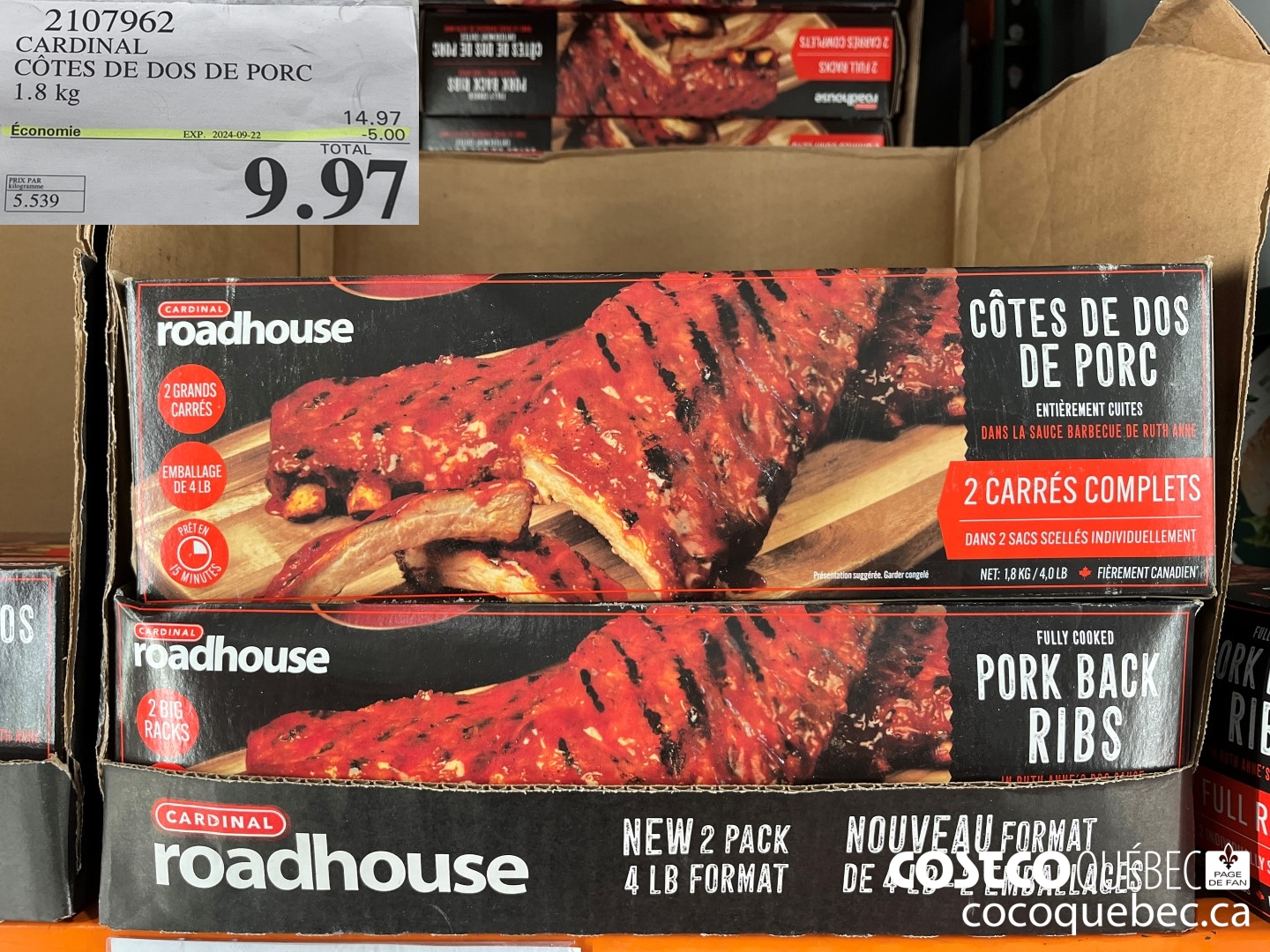 2107962 CARDINAL COTES DE DOS DE PORC 1.8 kg  ($5.00 INSTANT SAVINGS EXPIRES ON 2024-09-22) $9.97