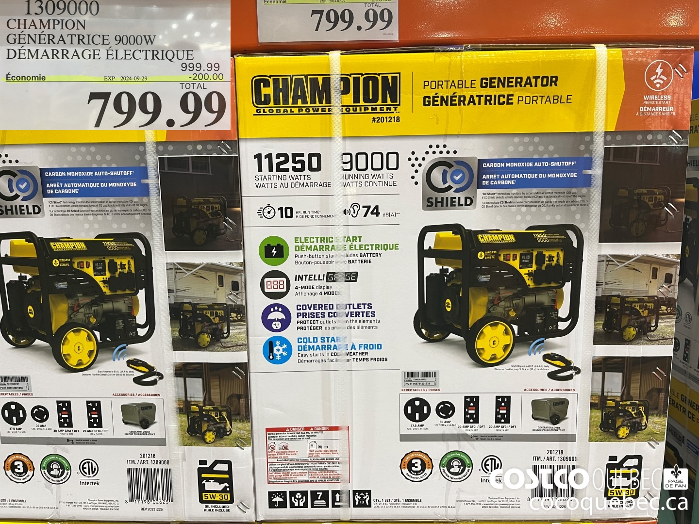 13509000 CHAMPION GENERATRICE 9000W DEMARRAGE ELECTRIQUE  ($200.00 INSTANT SAVINGS EXPIRES ON 2024-09-29) $799.99