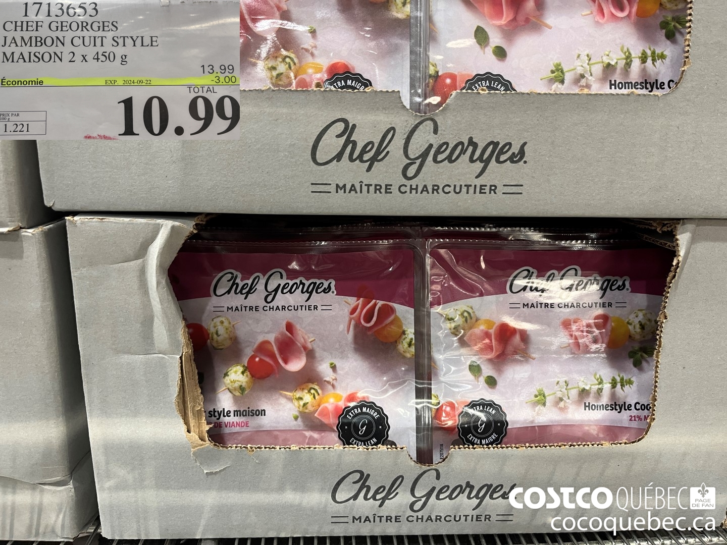 1713653 CHEF GEORGES JAMBON CUIT STYLE MAISON 2 x 450 g  ($3.00 INSTANT SAVINGS EXPIRES ON 2024-09-22) $10.99