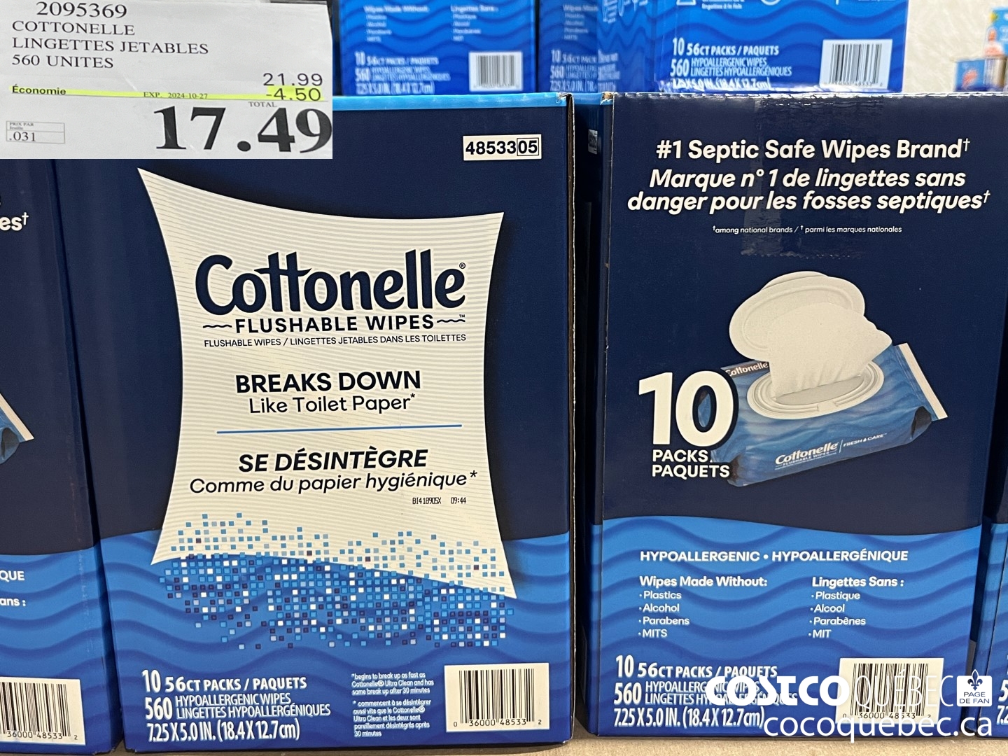 2095369 COTTONELLE LINGETTES JETABLES 560 UNITES  ($4.50 INSTANT SAVINGS EXPIRES ON 2024-10-27) $17.49