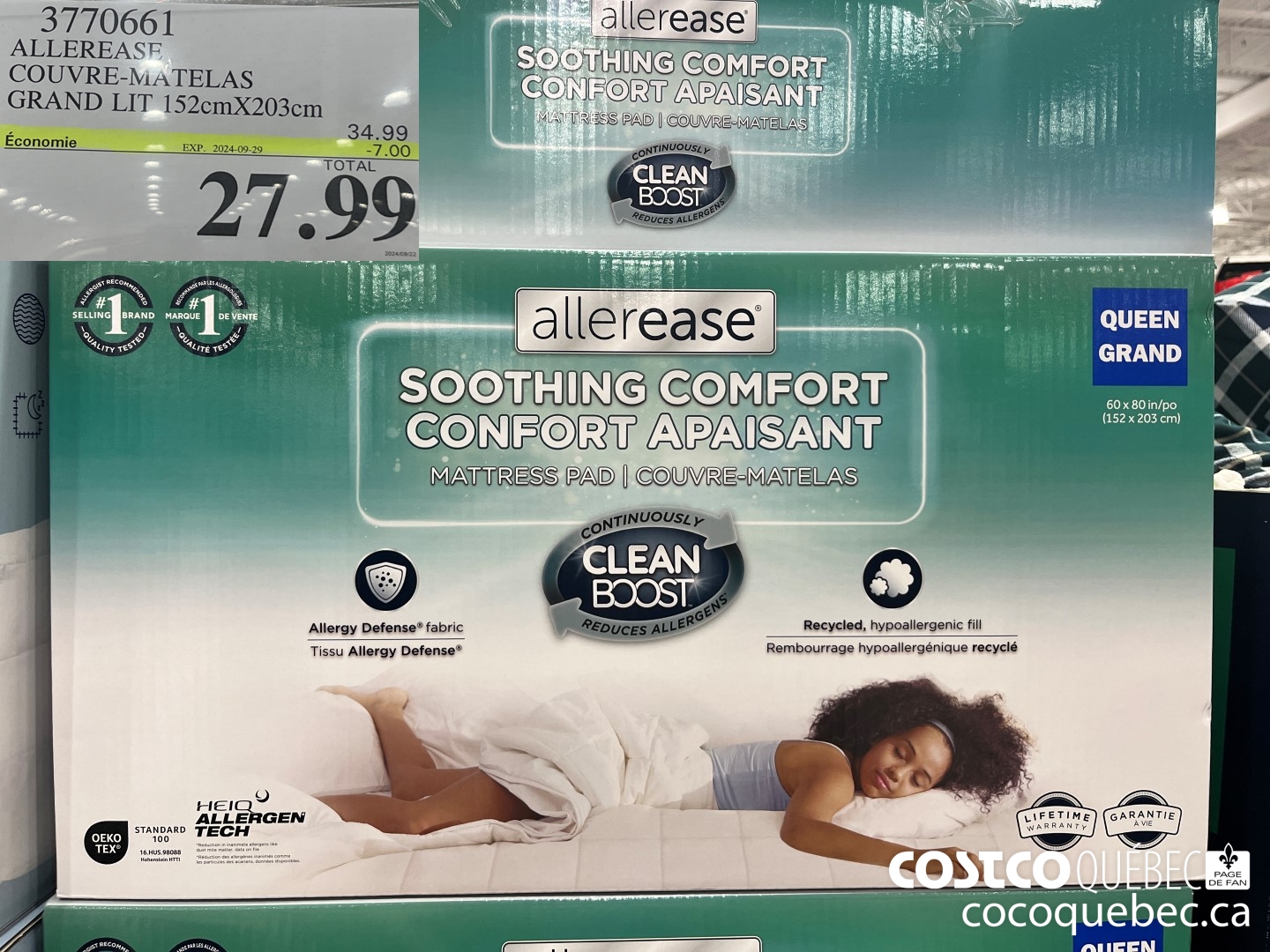 3770661 COUVRE-MATELAS GRAND LIT 152cmX203cm  ($7.00 INSTANT SAVINGS EXPIRES ON 2024-09-29) $27.99