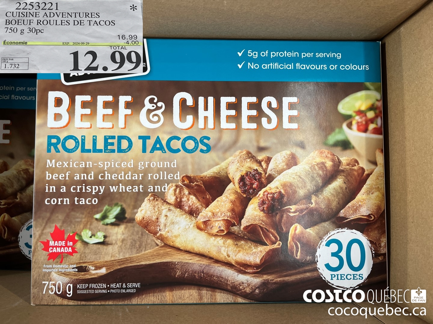 2293221 CUISINE ADVENTURES BOEUF ROULES DE TACOS 750 g 30pc  ($4.00 INSTANT SAVINGS EXPIRES ON 2024-09-29) $12.99