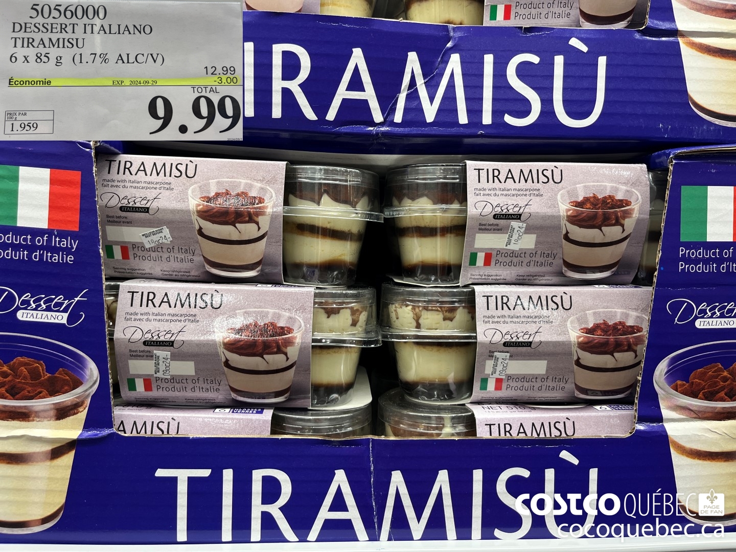 5056000 DESSERT ITALIANO TIRAMISU 6x 85g ($3.00 INSTANT SAVINGS EXPIRES ON 2024-09-29) $9.99