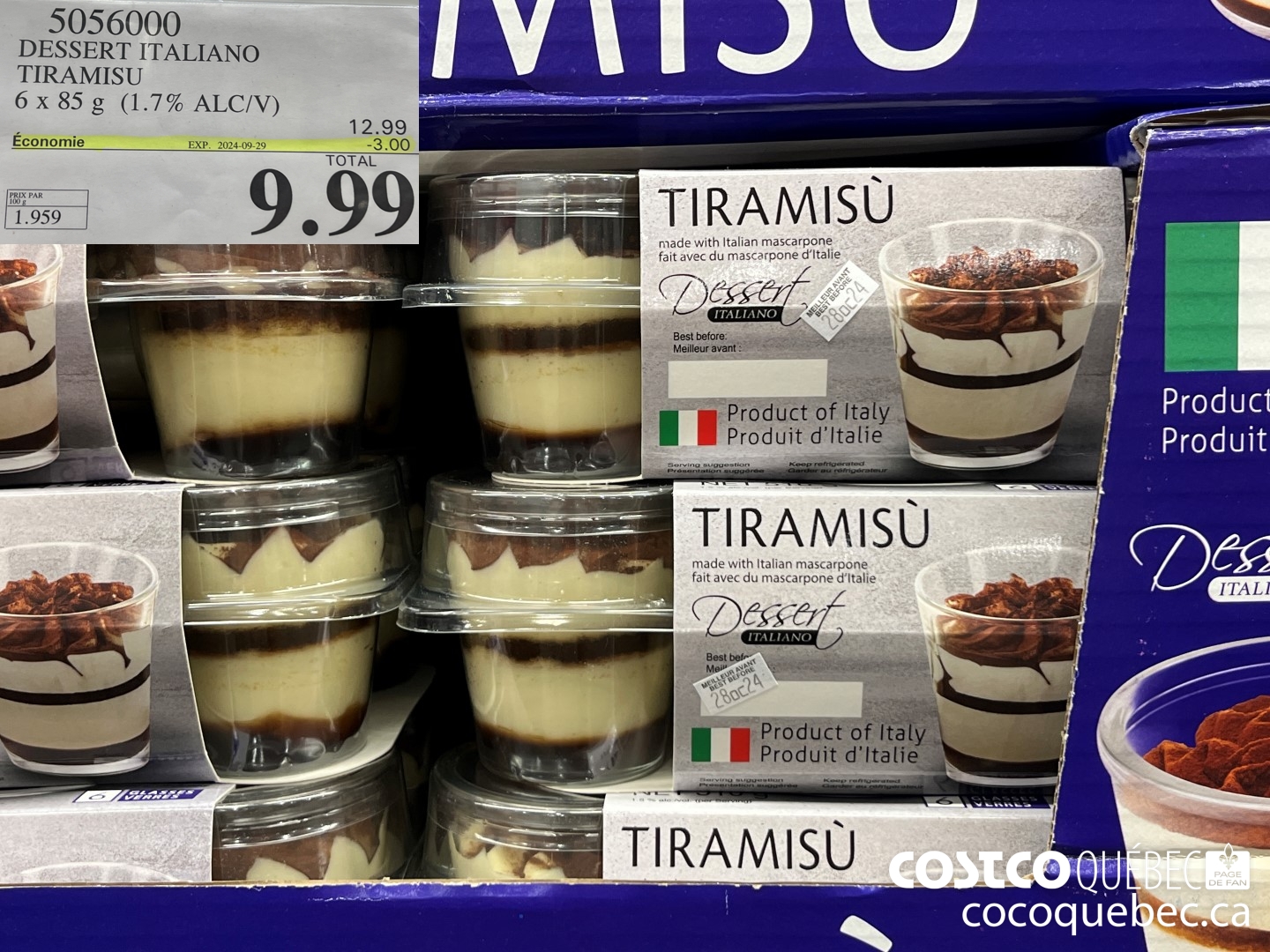 5056000 DESSERT ITALIANO TIRAMISU 6x 85g ($3.00 INSTANT SAVINGS EXPIRES ON 2024-09-29) $9.99